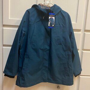 NEW Pendleton Women's Mid Length Full Zip Blue Green Coat Jacket Hood, Large